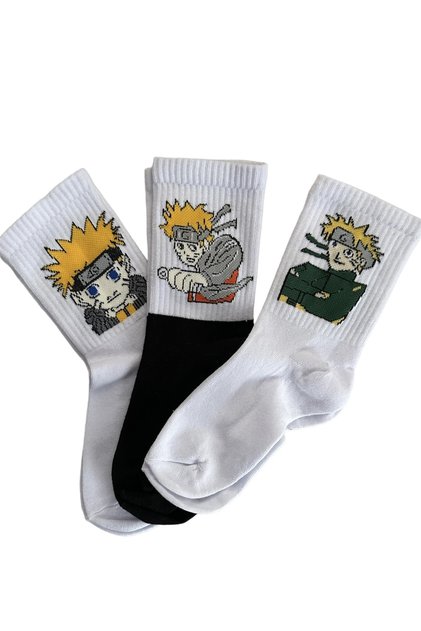 Set of 3 Anime Naruto Uzumaki Patterned Colorful College Tennis Socks