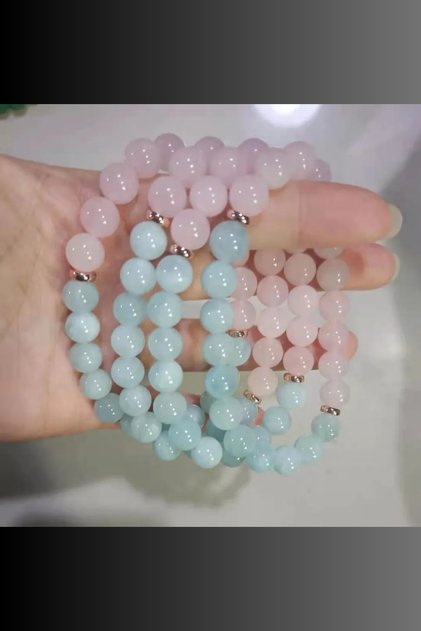 Natural Stone Bracelet (Aquamarine, Pink) 8 mm