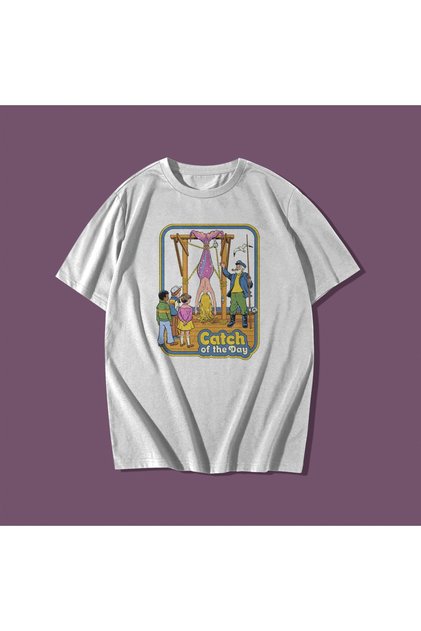 Catch Of The Day Texted Sarkastic Style Oversize Unisex Cotton T-shirt T-Shirt Tee