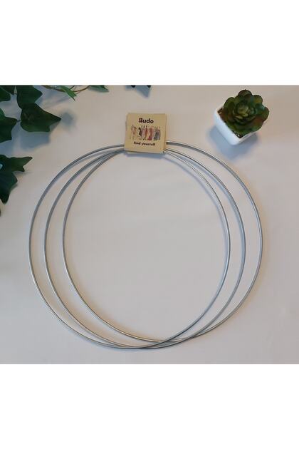 Metal Macrame Circle 35cm Set of 3 Galvanized Pulley Ring Dream Catcher