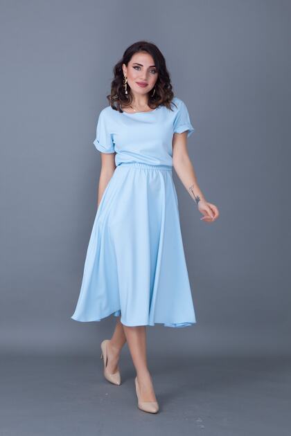 knee length dresses for ladies Garden Midi Dress, in Baby Blue Luxe Satin, Size: Small | Show Me Your Mumu