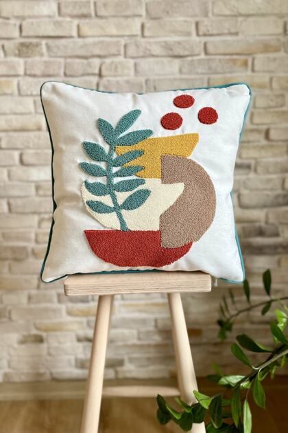 Home Design Punch Embroidered Decorative Linen Throw Pillow Cover