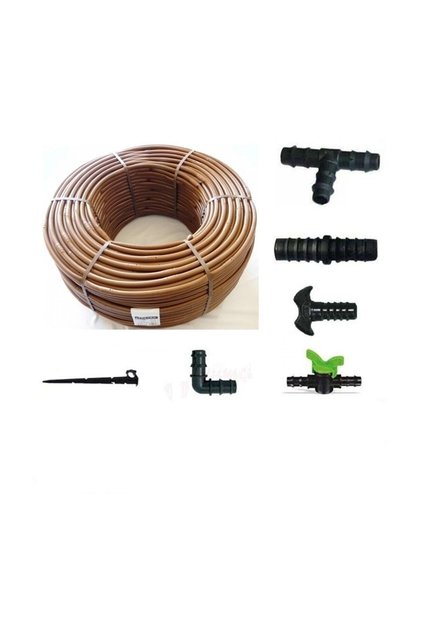 100 Metre Delikli 40 Cm Aralıklı Damla Sulama Seti Özel Üretim Kahverengi