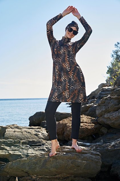 Women's Long Sleeve Lycra Black Hijab Swimsuit 2c3t1n21-6