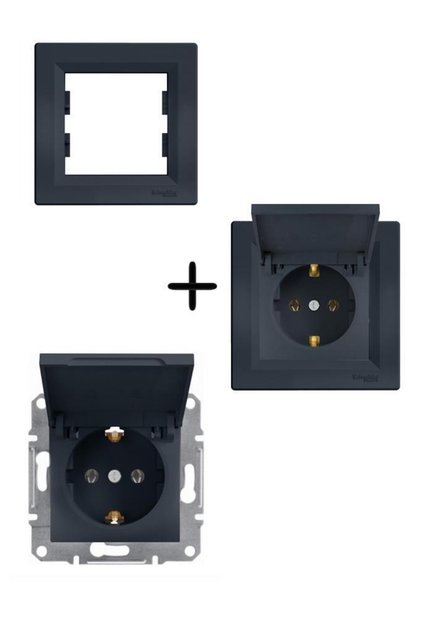 Asfora Anthracite Covered Grounded Socket Framed
