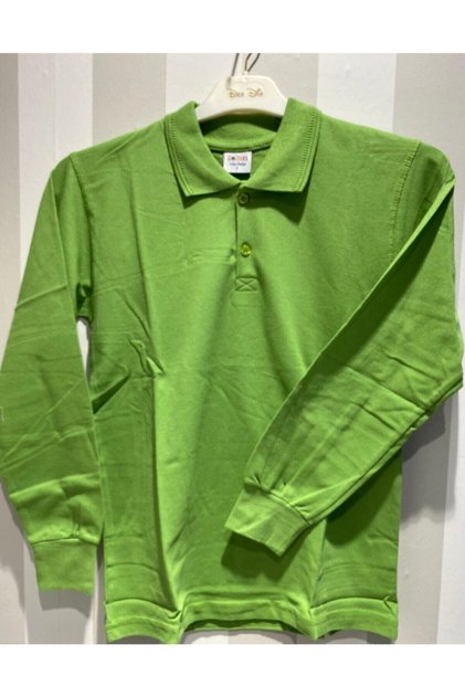 Unisex Polo Neck Long Sleeve Green T-shirt