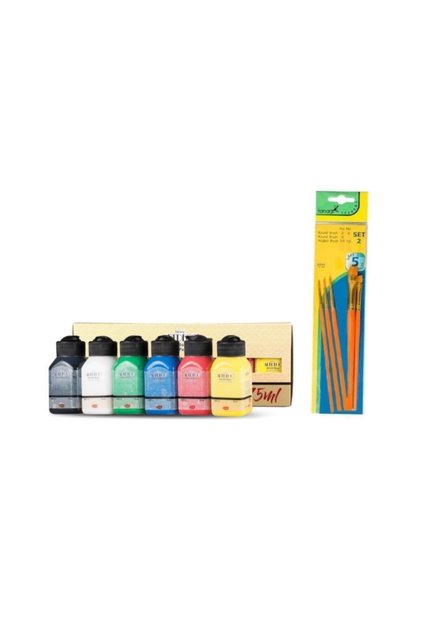 Canlı Renkler Akrilik Boya Set ve Fanart 5'li Fırça Seti 6 X 75 ml