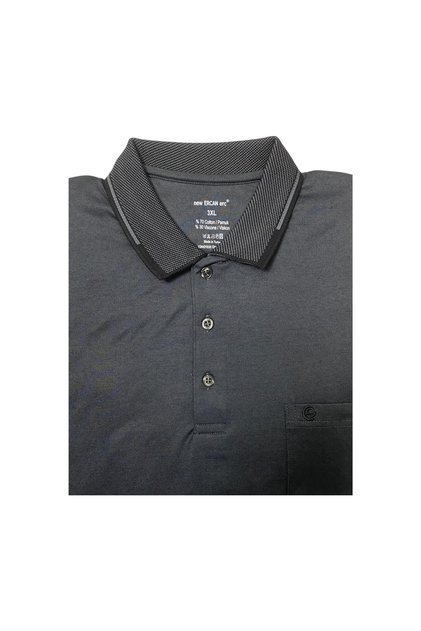 Ercan Men's Plus Size Polo Neck Short Sleeve Pocket Smoke Color T-Shirt 0170