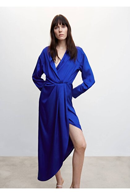 mango wrapped satin dress Satin dress with knot