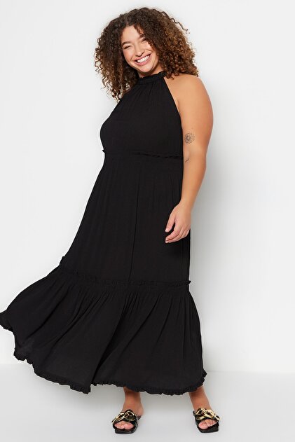 black dress thigh slit Nox Anabel A1744 Long Formal A Line Slit Prom Dress main image 1