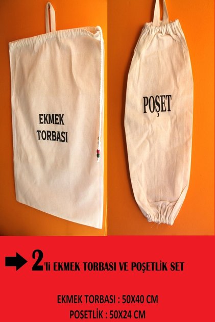 2'li Naturel Keten Ekmek Torbası Ve Poşetlik Düzenleyici Set