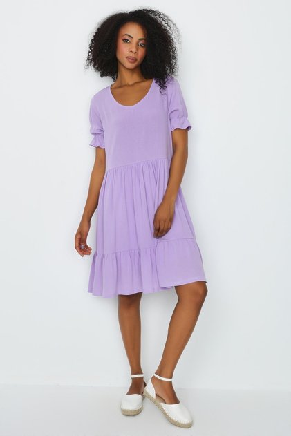 Women's V-Neck Ruffle Detailed Flounce Dress
