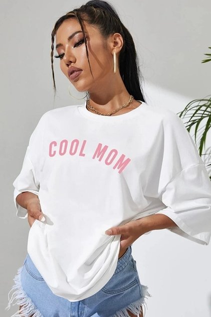 Γυναικείο λευκό μπλουζάκι με στάμπα Cool Mom