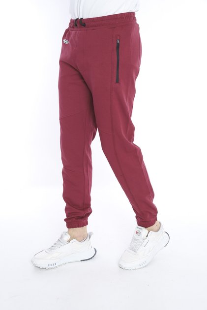 Men's Burgundy Zippered Pocket Jogger Sweatpants