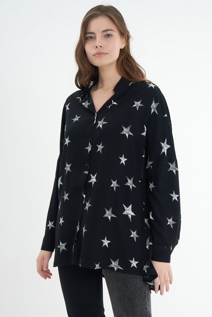 Women's Black Oversize Viscose Long Sleeve Shirt P21s201-2260
