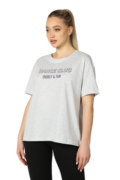 Women's Printed Short Sleeve Crew Neck Oversize Oversize T-shirt Snow Melange