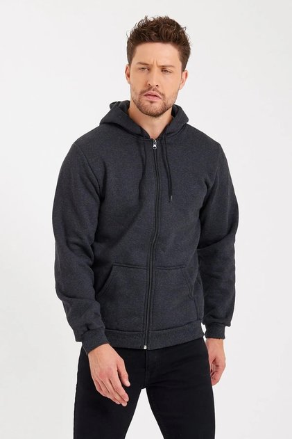 Unisex Fermuarlı 2 Iplik Mevsimlik Antrasit Sweatshirt