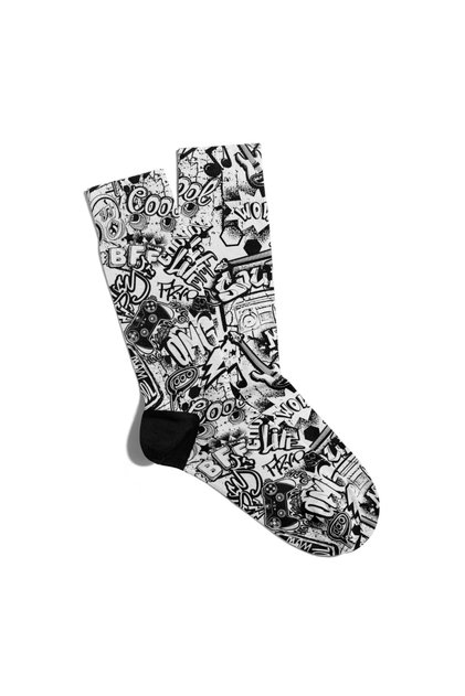 Fun Socks Unisex Black Popart X2 Printed Socks Ecsoket066