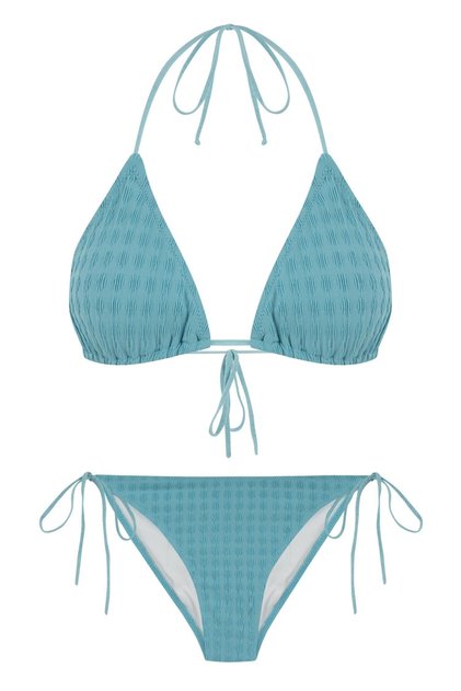 Textured Blue Triangle Bikini Set