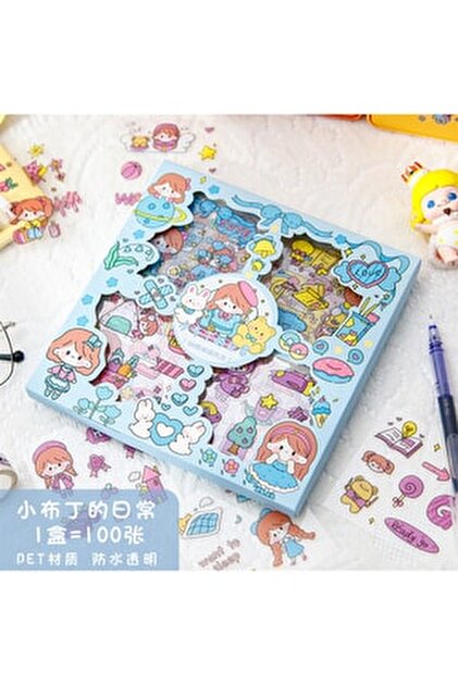 Hobidehobi Sticker Kawaii Hediye Kutusu 200 Yaprak-Mavi(Yıldız