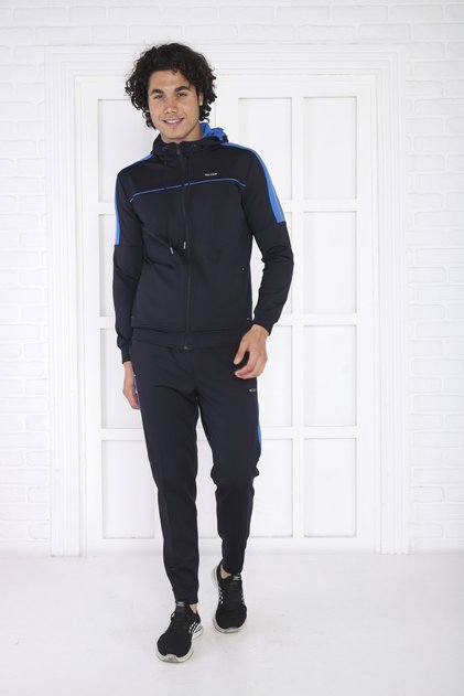 Men's Navy Blue Diver Fabric Tracksuit Set
