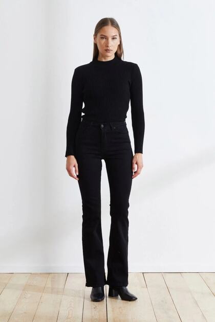 Women's Selana Black Lycra Extra High Waist Flare Leg Jeansfrango