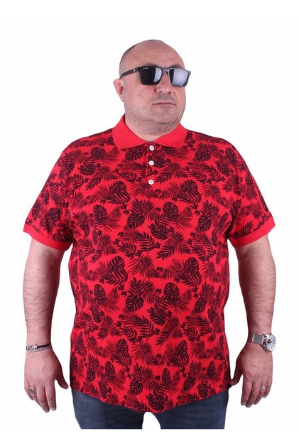Large Size Polo Neck T-Shirt Hawaiian Pattern 23412 Red