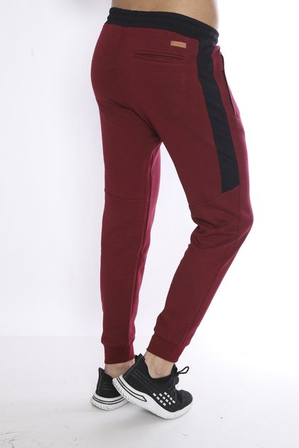 Men's Burgundy Patterned Fabric Pockets Zippered Elastic Leg Sweatpants