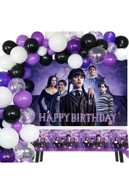 Wednesday Birthday Concept Wednesday Balloon Chain 65 Pieces Black Purple White Balloon