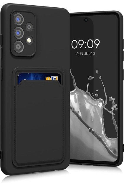 Galaxy A13 Kamera Korumalı Kartlıklı Cüzdanlı Kırmızı Tuşlu Siyah Silikon Kapak