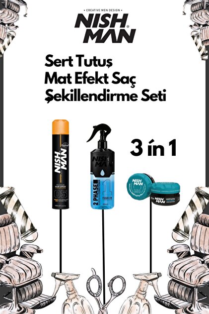 NISHMAN Sert Tutuş Mat Efekt Saç Şekillendirici Set 3 In 1/05 Saç