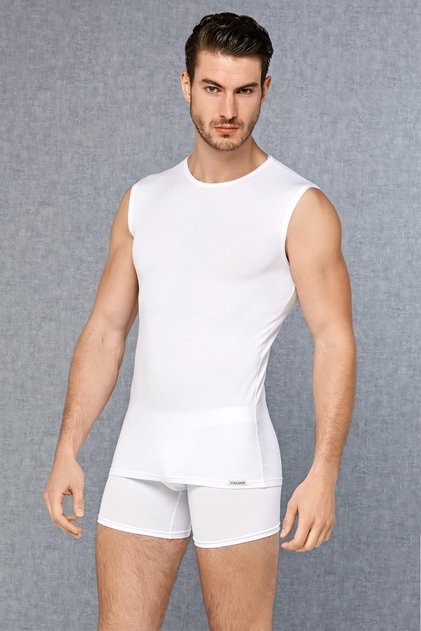 Men's White Modal Round Neck Zero Sleeve T Shirt
