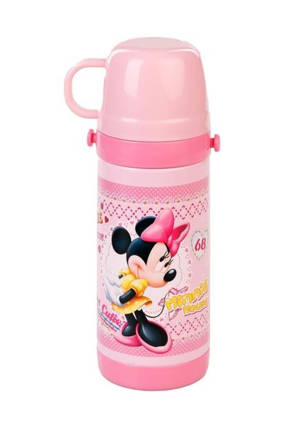 DISNEY Lisanslı Minnie Mouse Kız Çocuk Termos Suluk Matara Bardek Kapak - 1