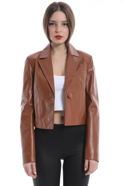 Kahverengi Deri Blazer Ceket