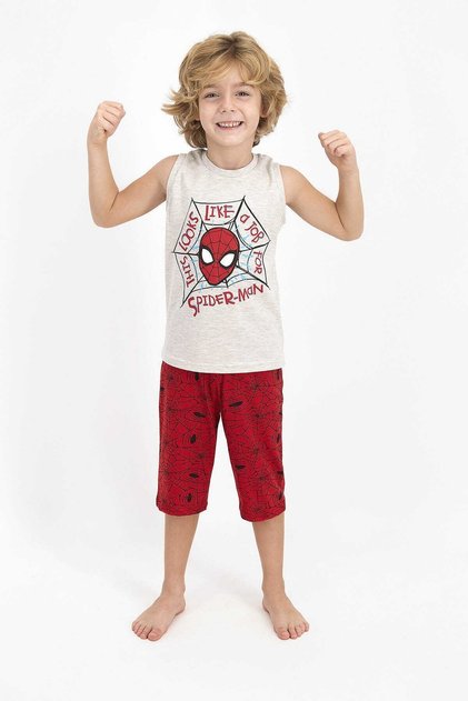 Boy's Beige Spider Man Licensed Beige Capri Suit