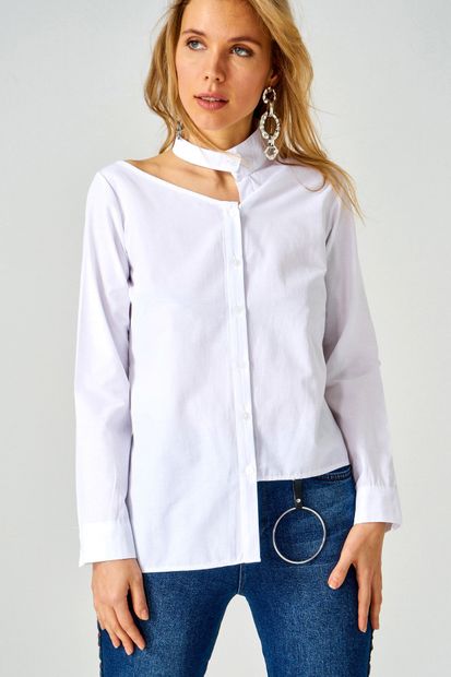 boutiquen Kadın Bebek Mavisi Yakası Beyaz Gömlek 10825 10825 - 1