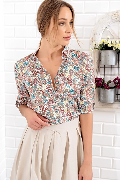 Trend Alaçatı Stili Kadın Multi Çiçekli Dokuma Gömlek ALC-5554 - 3