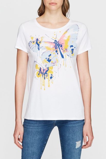 Mavi Kadın Kelebek Baskılı Beyaz T-Shirt 167737-620 - 3