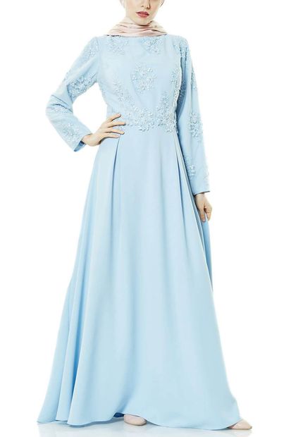 Fashion Night Kadın Güpürlü Abiye Elbise Buz Mavisi 4179-14 - 5