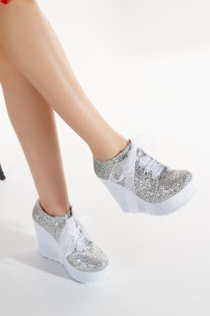 High Wedge Heels 12 Cm Glitter Fabric Stylish Wedding Dress Sports Evening Dress Shoes