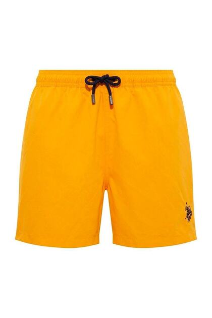 Men's Yellow Medium Length Swim Shorts with Side Pockets