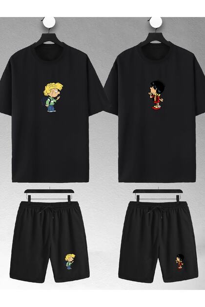 Unisex Kadın Erkek Cedric Chen Baskılı Sevgili Çift Kombini Tasarım Oversize Tshirt Ve Şort