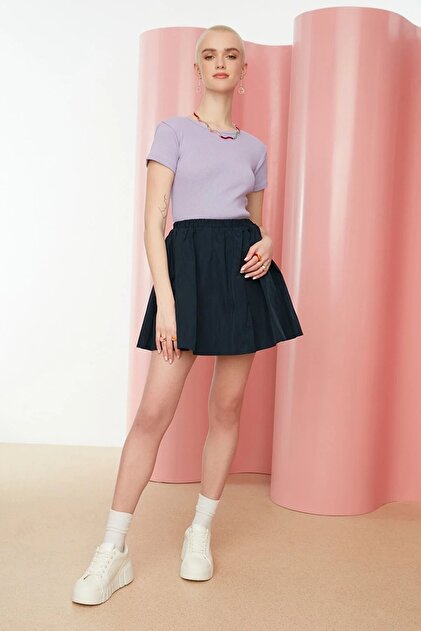 Trendyol Wick Crop Knitted Blouse | Camicetta In Maglia Aderente A Maniche Corte, Scollo Tondo, Composizione Cotone E Poliestere (Taglia S/36 Consigliata)