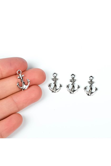 6 Adet - 17 Mm Çapa Desenli Metal Uç, Takı Malzemesi, Boyalı Gümüş Kaplama