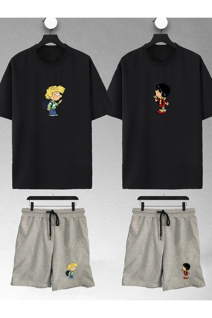 Unisex Women Men Cedric Chen Printed Lover Couple Combination Design Oversize Tshirt And Shorts