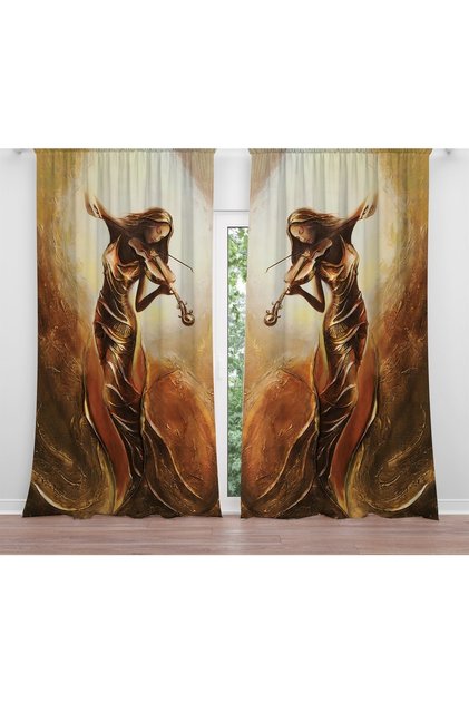 Violin Playing Lady Patterned Background Curtain (Single Wing Pricing)