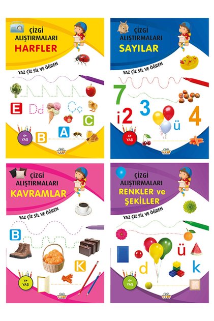Yaz-çiz-sil Serisi Çizgi Alıştırmaları Harfler, Sayılar, Kavramlar, Renkler Ve Şekiller Seti