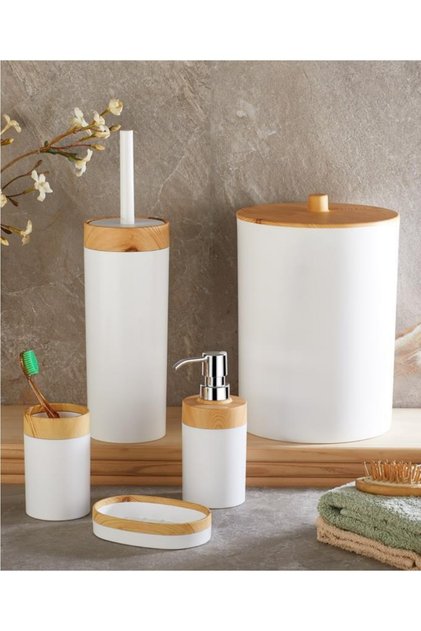 Bambu Desenli Yuvarlak 5'li Banyo Seti