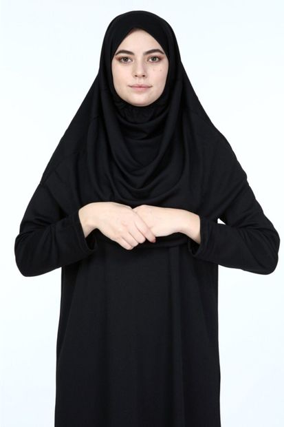 erva collection Kadın Siyah Başörtülü Pratik Namaz Elbisesi - 2