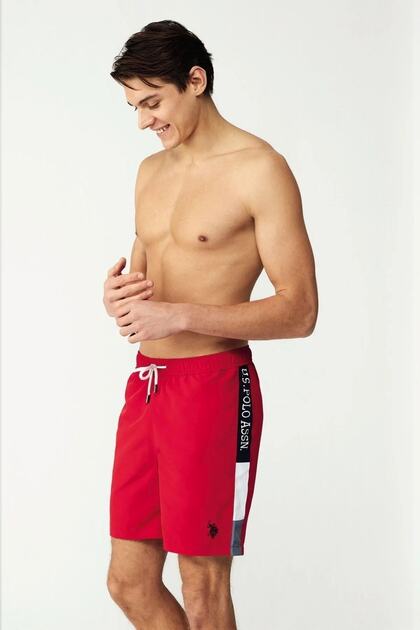23005 Red Long Men's Swim Shorts with Pockets